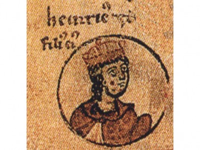 Enrico VII. Dettaglio di una miniatura della Chronica regia Coloniensis. Immagine di Pubblico dominio